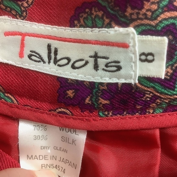 Talbots Vintage Pleated Paisley Wool Silk Blend Broomstick Skirt Red 8 - Picture 7 of 16